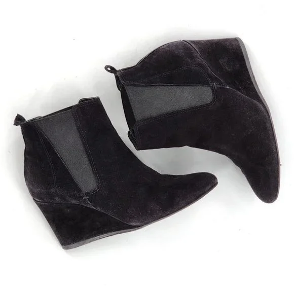 LANVIN Suede Wedge Ankle Booties Black - Picture 10 of 12